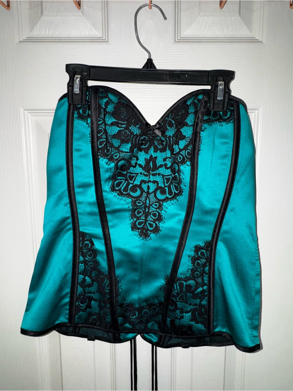 Vintage Shirley of Hollywood Teal Lace-Detail Satin corset